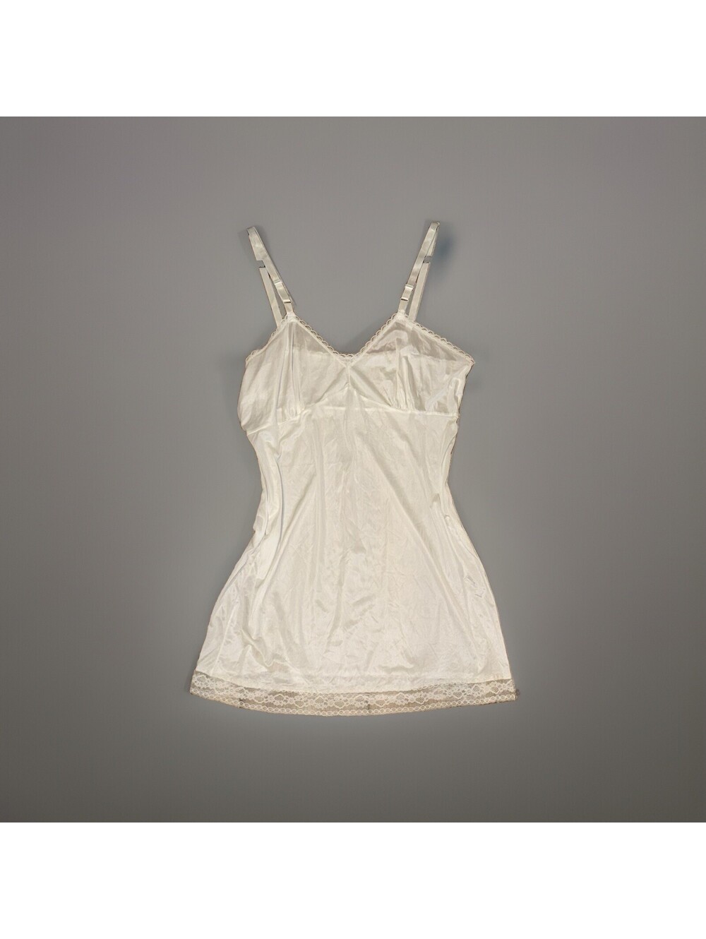 Vintage Movie Star White Nylon Lace Slip Dress Size 42 Coquette 80s 90s Large XL